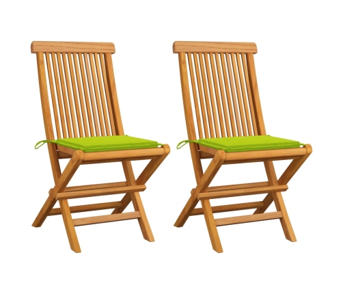 Sillas de jardín 2 uds con cojines verde brillante madera teca