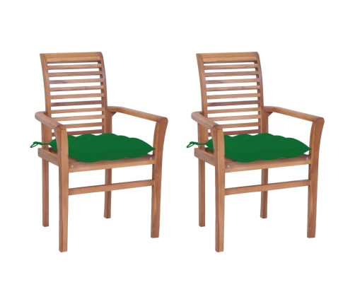 Sillas de comedor 2 uds madera maciza de teca con cojines verde