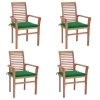 Sillas de comedor 4 uds madera maciza de teca con cojines verde