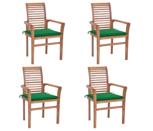 Sillas de comedor 4 uds madera maciza de teca con cojines verde