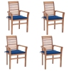 Sillas de comedor 4 uds madera maciza teca y cojines azul royal