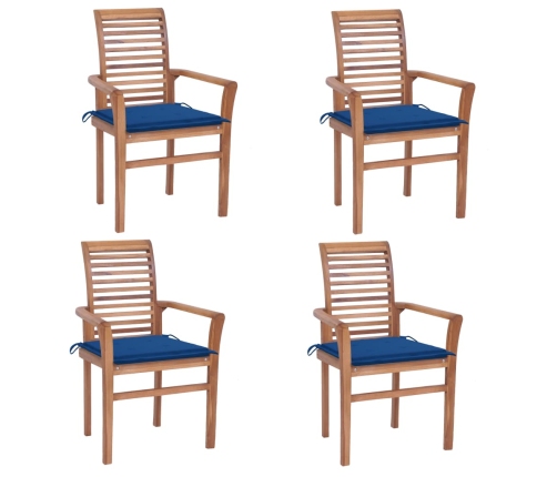 Sillas de comedor 4 uds madera maciza teca y cojines azul royal