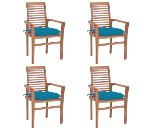 vidaXL Sillas de comedor 4 uds madera de teca con cojines azul claro