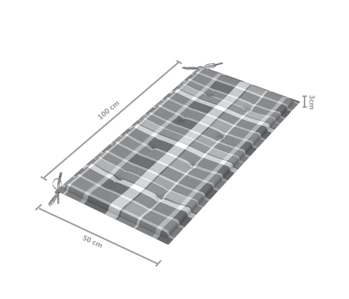 Banco de jardín madera de teca con cojín a cuadros gris 112 cm