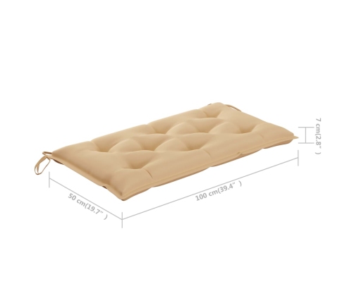 Banco de jardín madera maciza de teca con cojín beige 112 cm