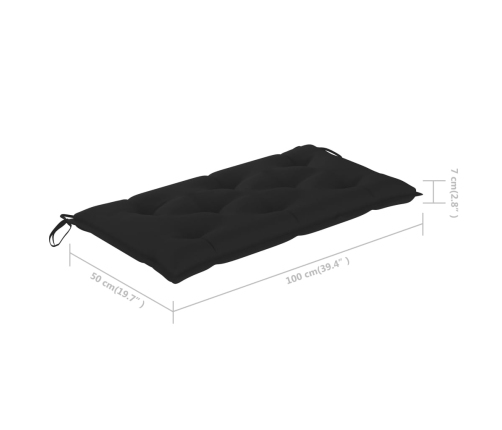 vidaXL Banco de jardín madera maciza de teca con cojín negro 112 cm