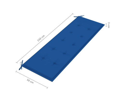 Banco de jardín madera maciza teca con cojín azul regio 150 cm