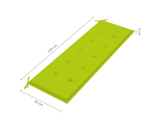 Banco de jardín madera de teca con cojín verde brillante 150 cm