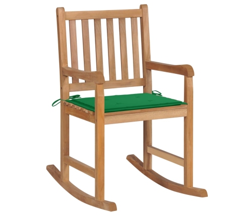 Silla mecedora de madera maciza de teca con cojín verde