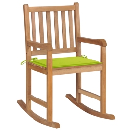 Silla mecedora de madera maciza teca con cojín verde brillante
