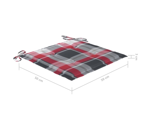 Silla mecedora de madera maciza teca con cojín a cuadros rojos