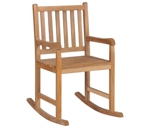 Silla mecedora de madera maciza teca con cojín a cuadros grises