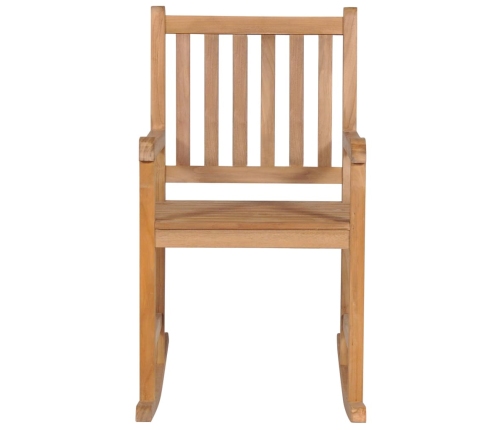 Silla mecedora de madera maciza teca con cojín a cuadros grises