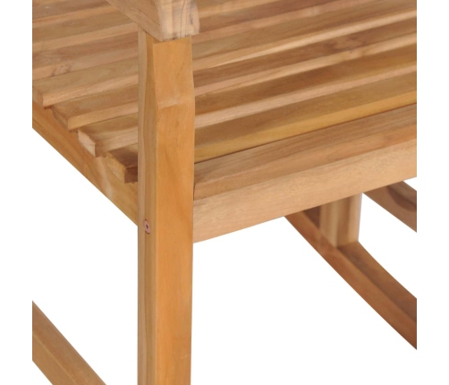 Silla mecedora de madera maciza teca con cojín a cuadros grises