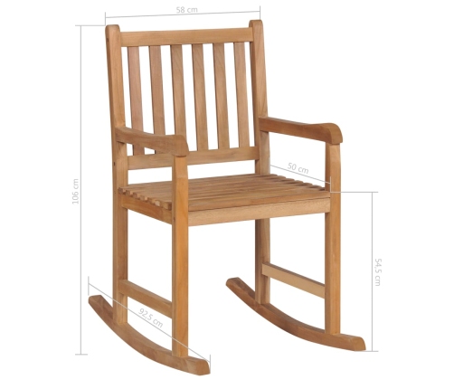 Silla mecedora de madera maciza teca con cojín a cuadros grises