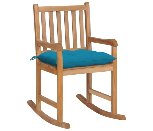 vidaXL Silla mecedora de madera maciza de teca con cojín azul claro