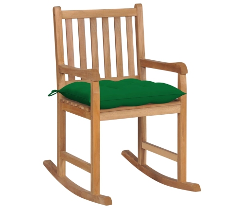 Silla mecedora de madera maciza de teca con cojín verde