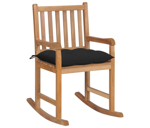 Silla mecedora de madera maciza de teca con cojín negro