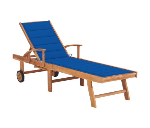 vidaXL Tumbona con cojín azul royal madera maciza de teca