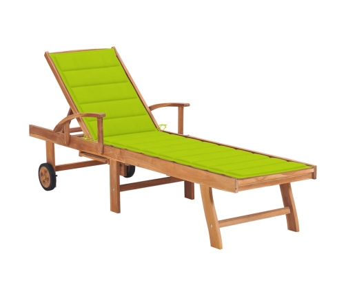 vidaXL Tumbona con cojín verde chillón madera maciza de teca