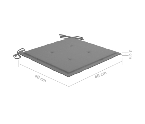 Set comedor de jardín plegable 3 piezas madera de teca cojines