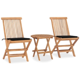 Set comedor de jardín plegable 3 piezas madera de teca cojines