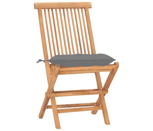 Set comedor de jardín plegable 3 piezas madera de teca cojines