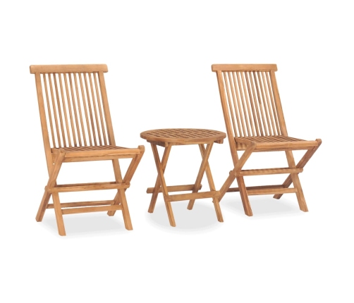 Set comedor de jardín plegable 3 piezas madera de teca cojines