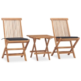 Set comedor de jardín plegable 3 piezas madera de teca cojines