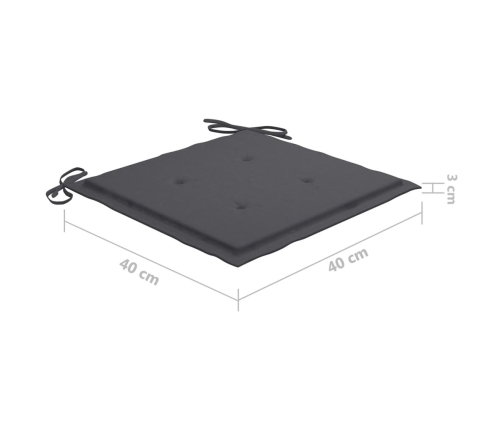 Set comedor de jardín plegable 3 piezas madera de teca cojines