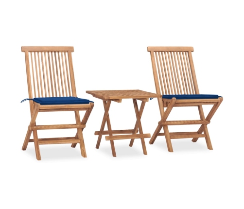 Set comedor de jardín plegable 3 piezas madera de teca cojines