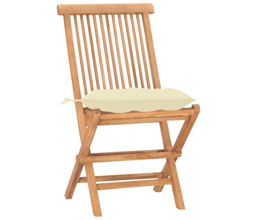 Set comedor de jardín plegable 3 piezas madera de teca cojines