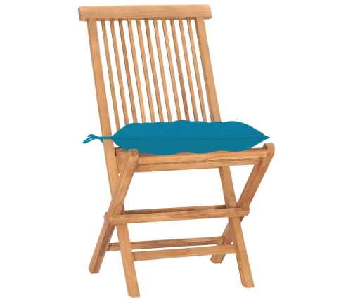 Set comedor de jardín plegable 3 piezas madera de teca cojines