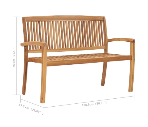 vidaXL Banco de jardín apilable con cojín madera maciza teca 128,5 cm