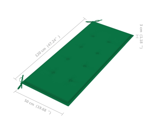 Banco de jardín apilable y cojín madera maciza de teca 128,5 cm