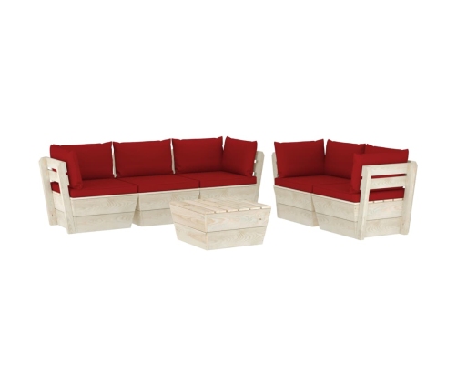 Muebles de jardín de palés 6 piezas y cojines madera de abeto