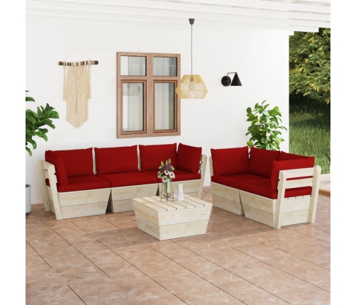 Muebles de jardín de palés 6 piezas y cojines madera de abeto