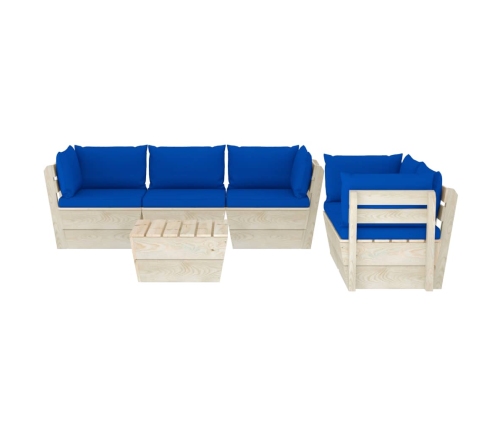 Muebles de jardín de palets 6 piezas y cojines madera de abeto