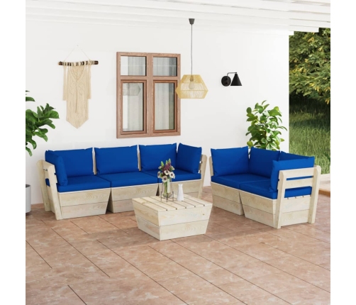 Muebles de jardín de palets 6 piezas y cojines madera de abeto
