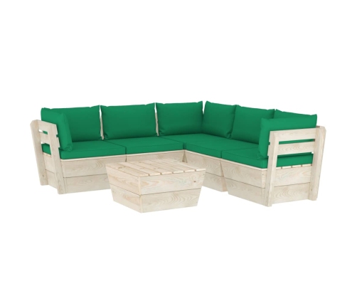 Muebles de jardín de palets 6 piezas y cojines madera de abeto