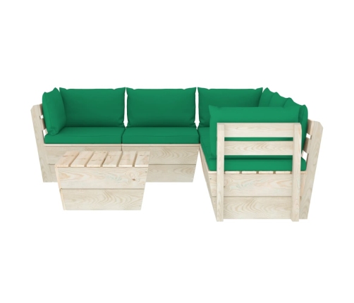 Muebles de jardín de palets 6 piezas y cojines madera de abeto