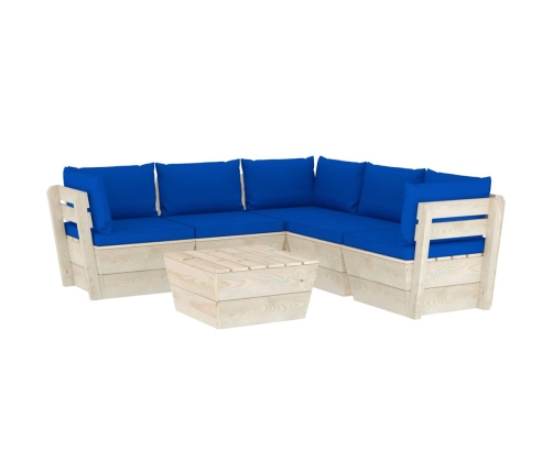 Muebles de jardín de palets 6 piezas y cojines madera de abeto