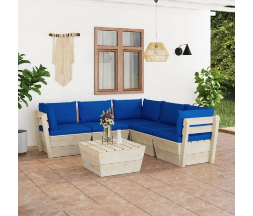 Muebles de jardín de palets 6 piezas y cojines madera de abeto