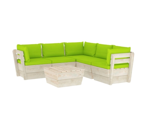 Muebles de jardín de palets 6 piezas y cojines madera de abeto