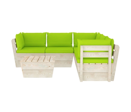 Muebles de jardín de palets 6 piezas y cojines madera de abeto