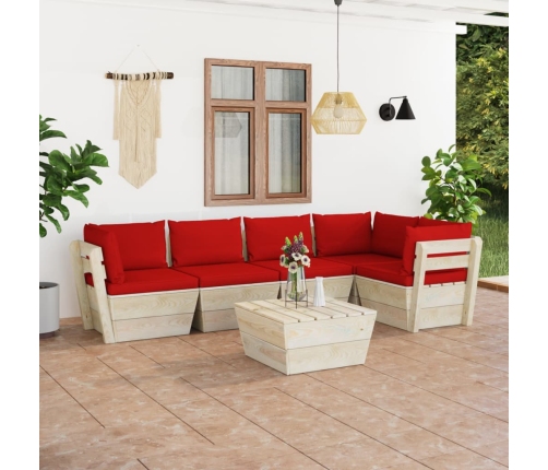 Muebles de jardín de palets 6 piezas y cojines madera de abeto