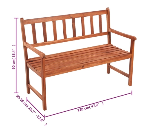 Banco de jardín con cojín madera maciza de acacia 120 cm