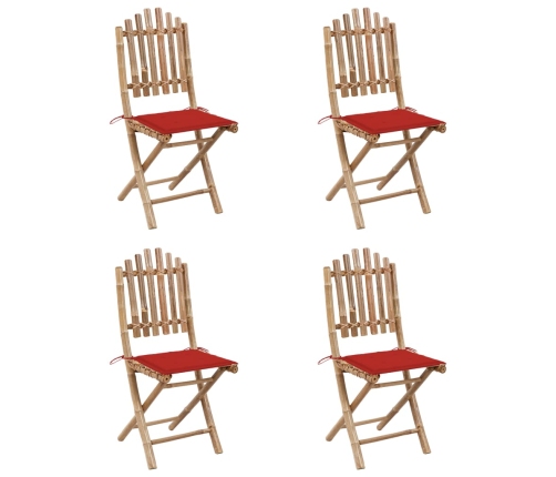 Set de comedor exterior plegable 5 piezas con cojines bambú