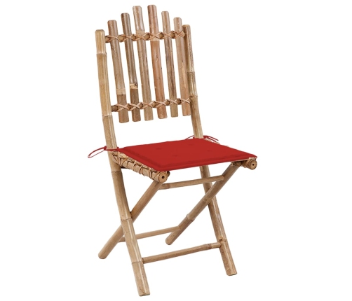 Set de comedor exterior plegable 5 piezas con cojines bambú