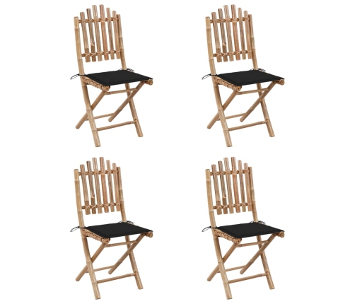 Set de comedor exterior plegable 5 piezas con cojines bambú
